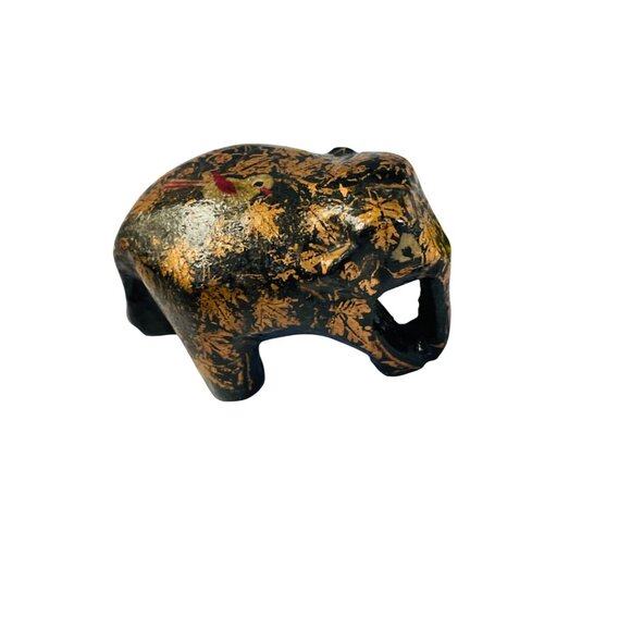 Handcrafted Elephant Figurine With Gold Leaf Pattern Bird Design 2" - Picture 5 of 6